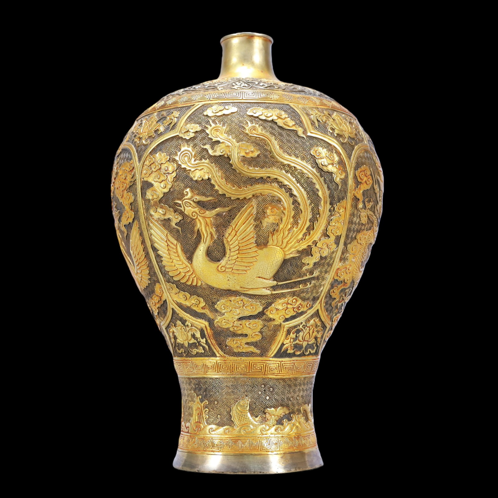 A Exquisite Gilt Silver Lotus Pattern Dragon and Phoenix Pattern Vase - 3