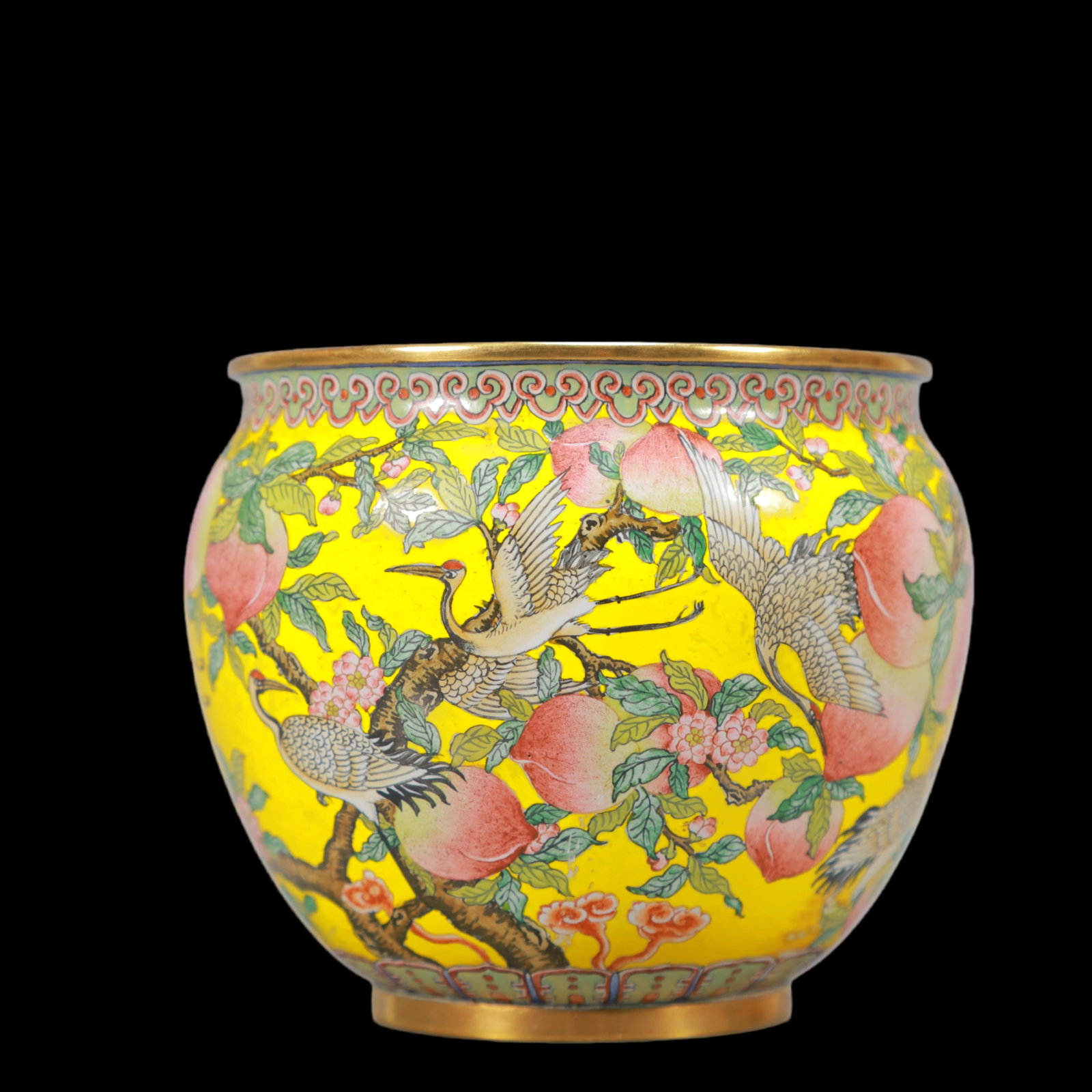 A Exquisite Coppery Enamel Flower and Fruit Pattern Crane Pattern Vat - 2