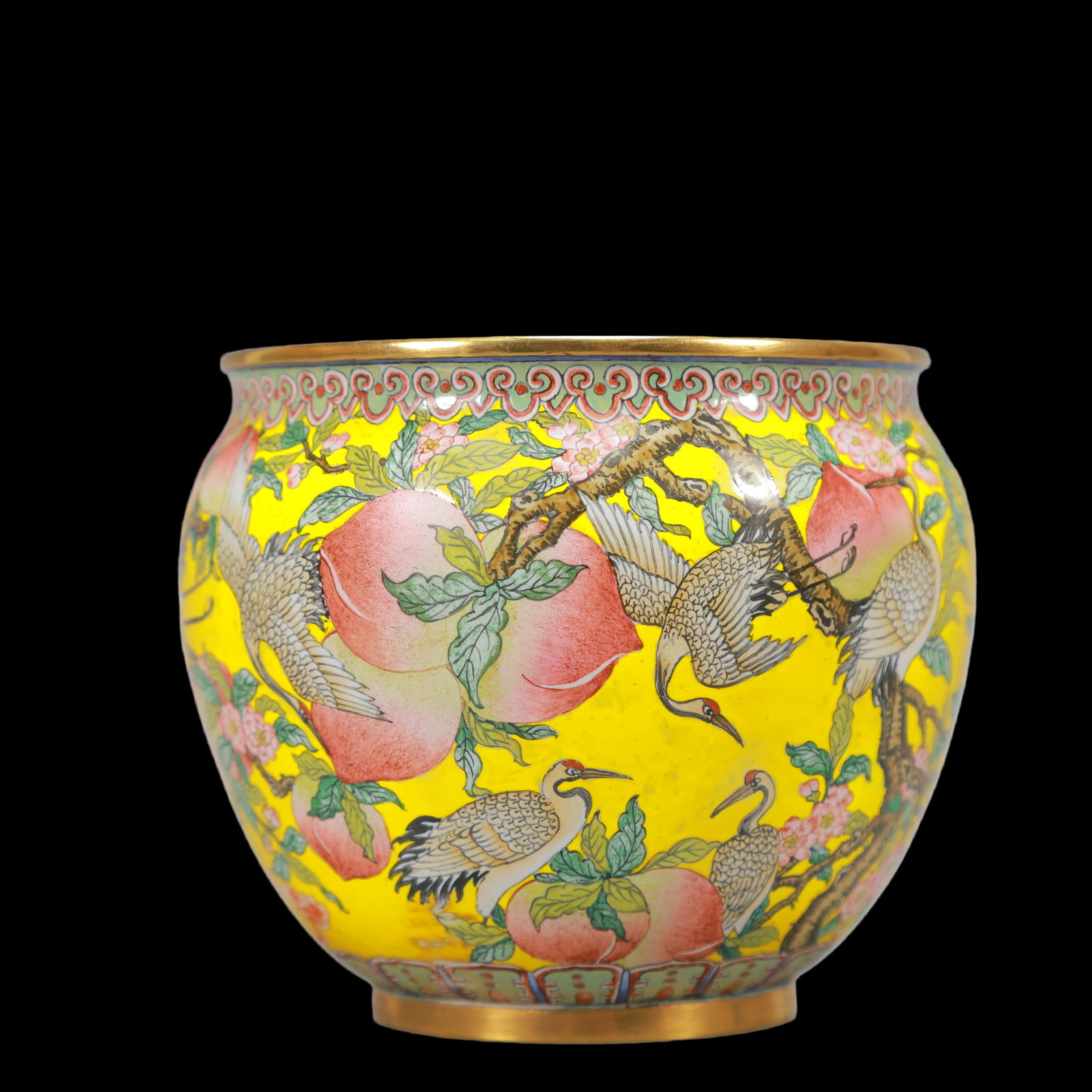 A Exquisite Coppery Enamel Flower and Fruit Pattern Crane Pattern Vat - 3