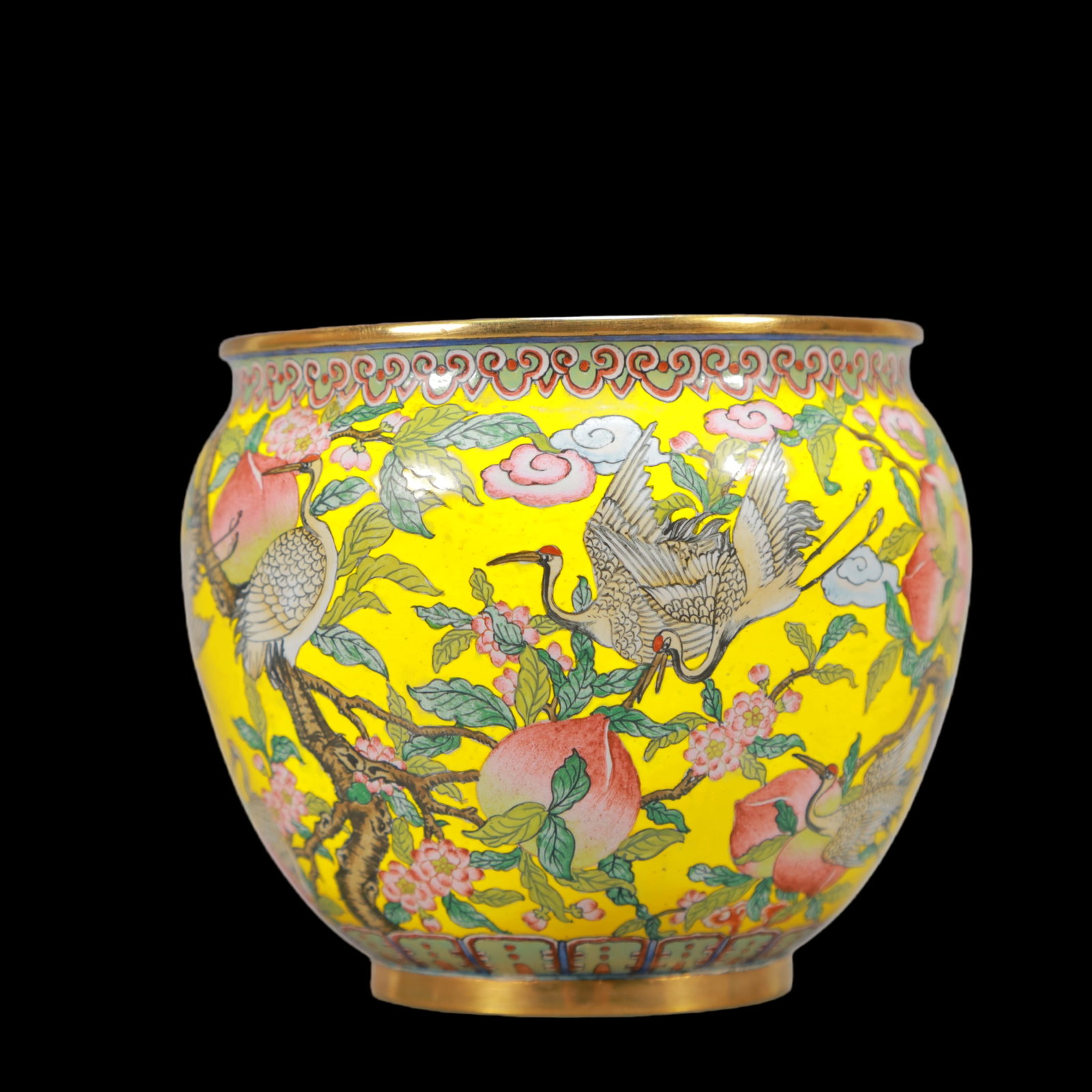 A Exquisite Coppery Enamel Flower and Fruit Pattern Crane Pattern Vat - 4
