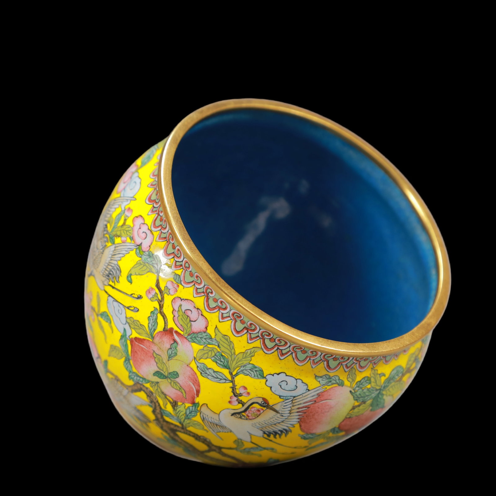 A Exquisite Coppery Enamel Flower and Fruit Pattern Crane Pattern Vat - 5
