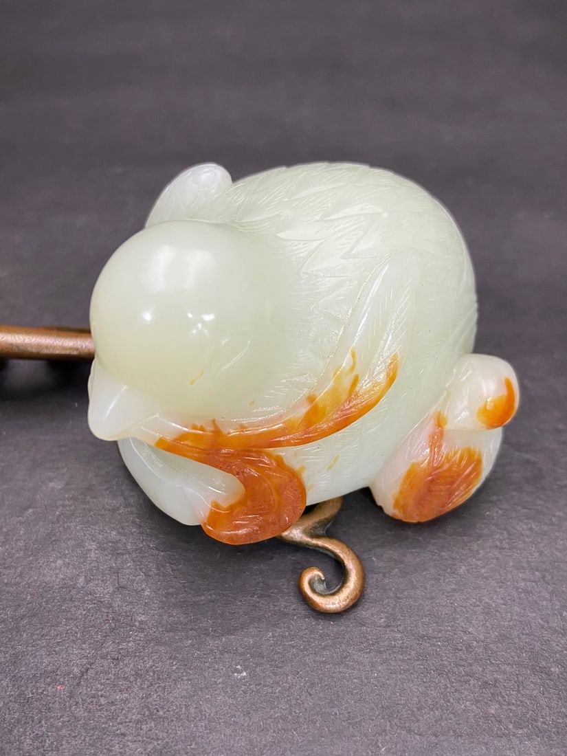 An Exquisite White Jade Bird Hand Piece - 2