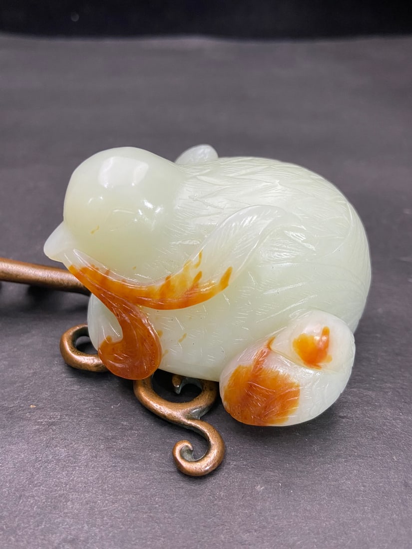 An Exquisite White Jade Bird Hand Piece - 9