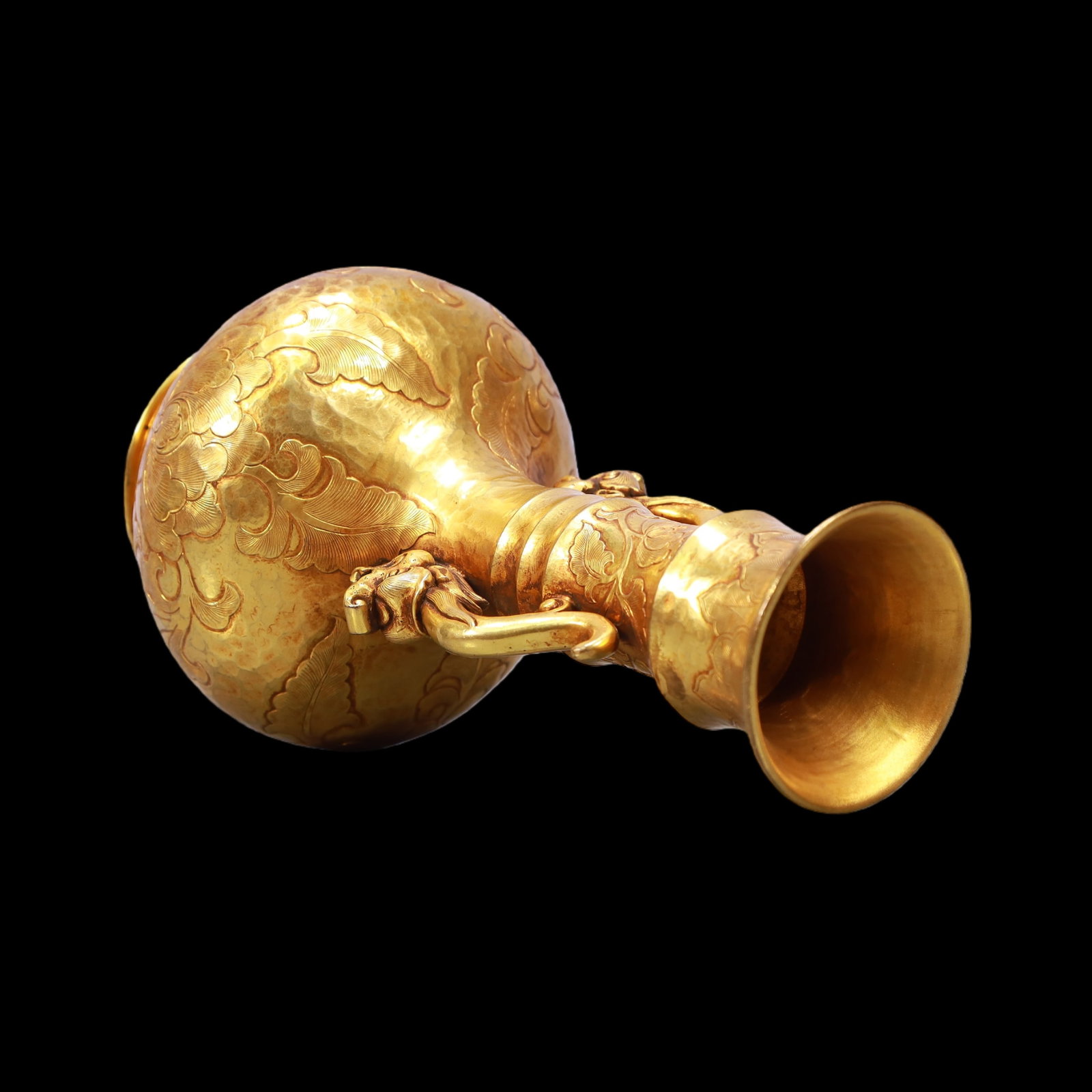 A Exquisite Gilt Bronze Flower Pattern Double-Ears Vase - 10