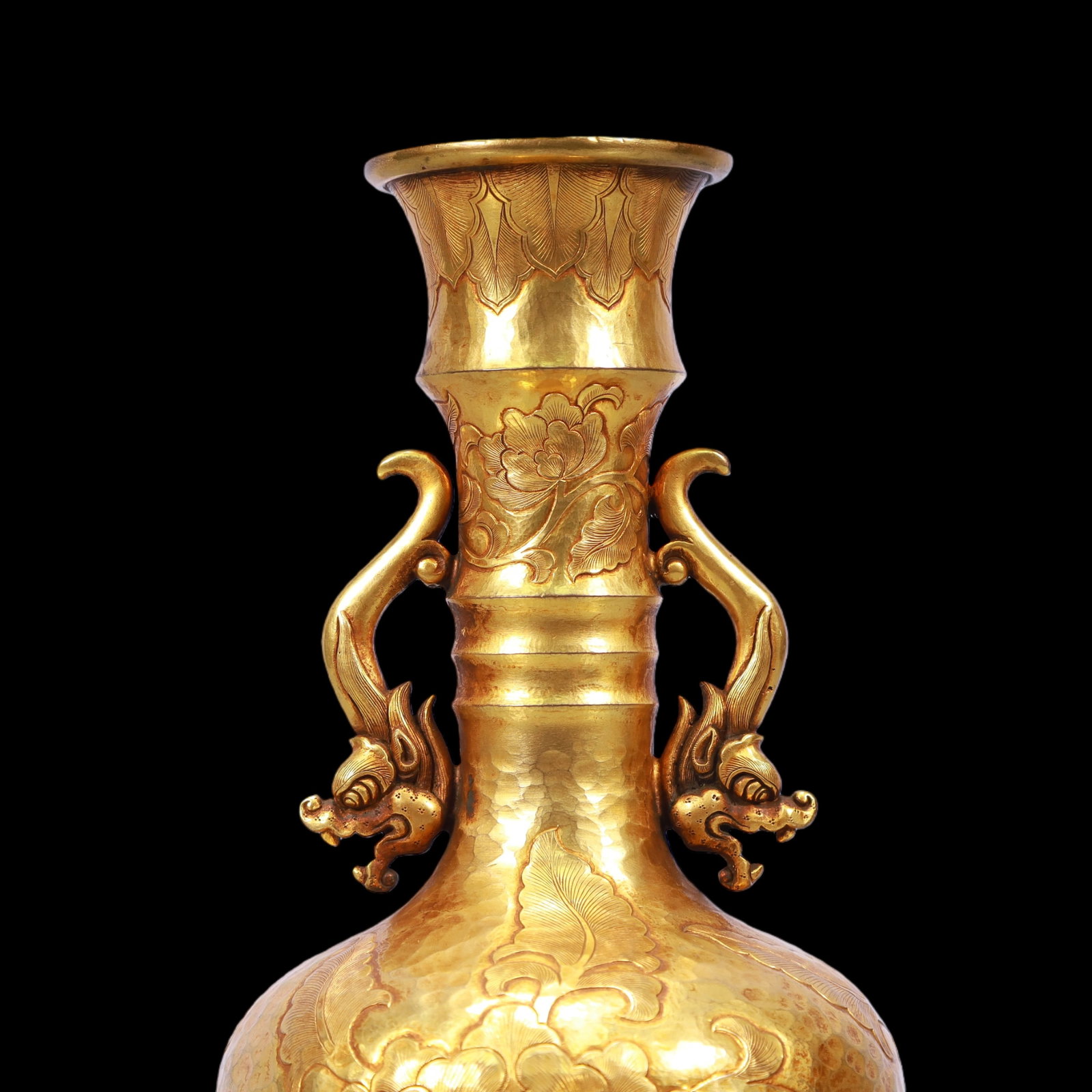 A Exquisite Gilt Bronze Flower Pattern Double-Ears Vase - 3