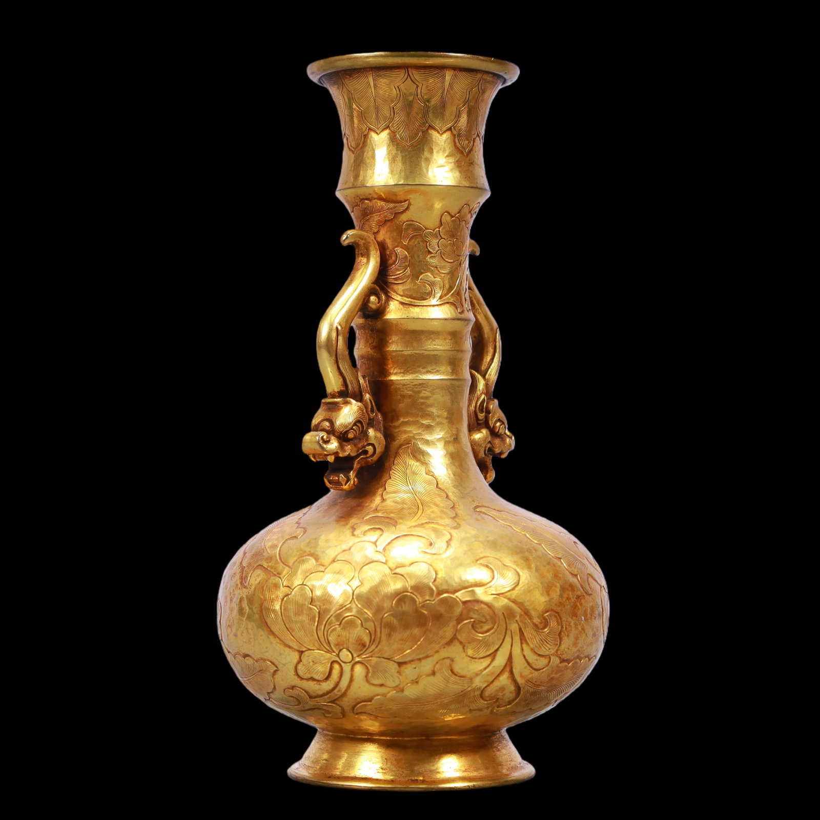 A Exquisite Gilt Bronze Flower Pattern Double-Ears Vase - 7