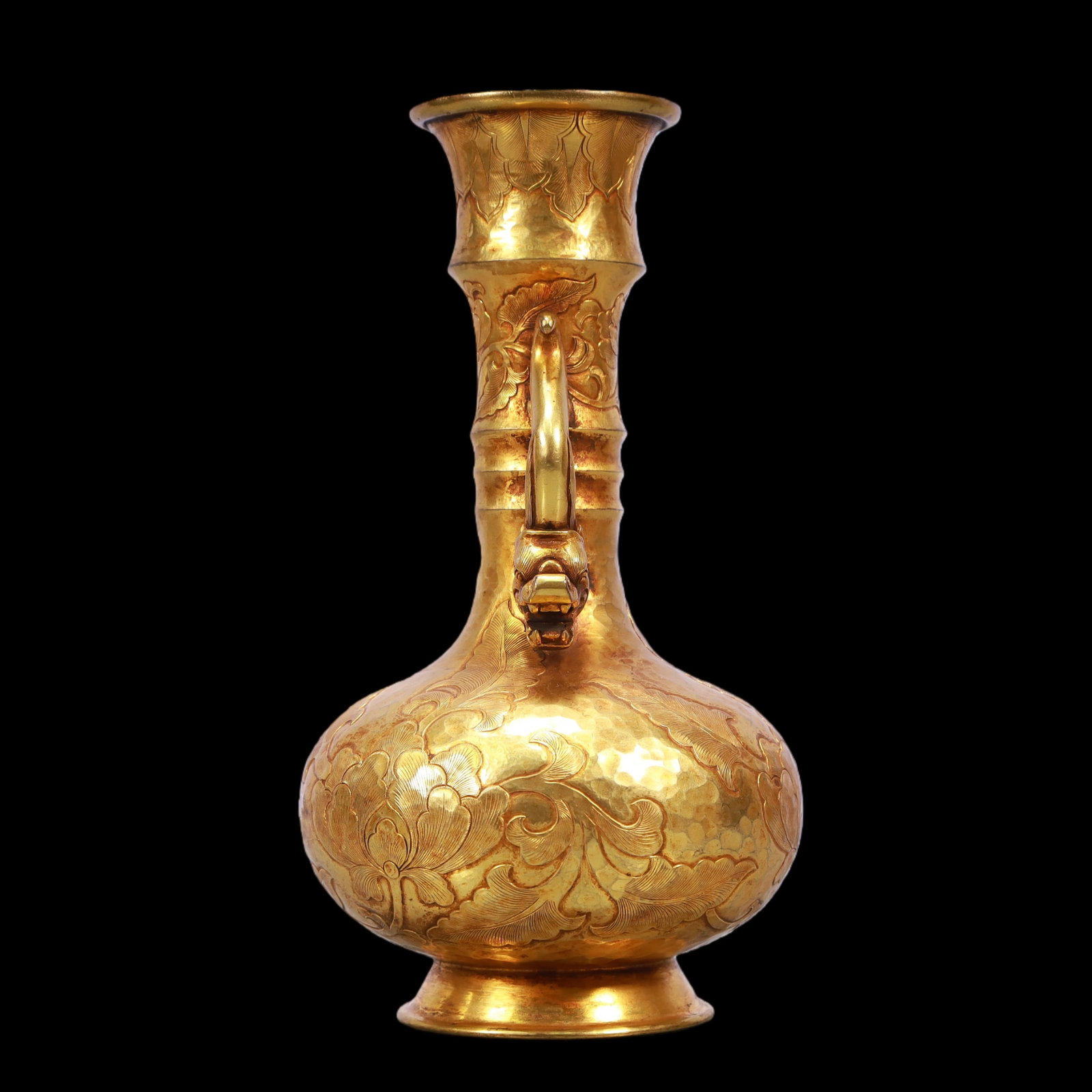 A Exquisite Gilt Bronze Flower Pattern Double-Ears Vase - 9