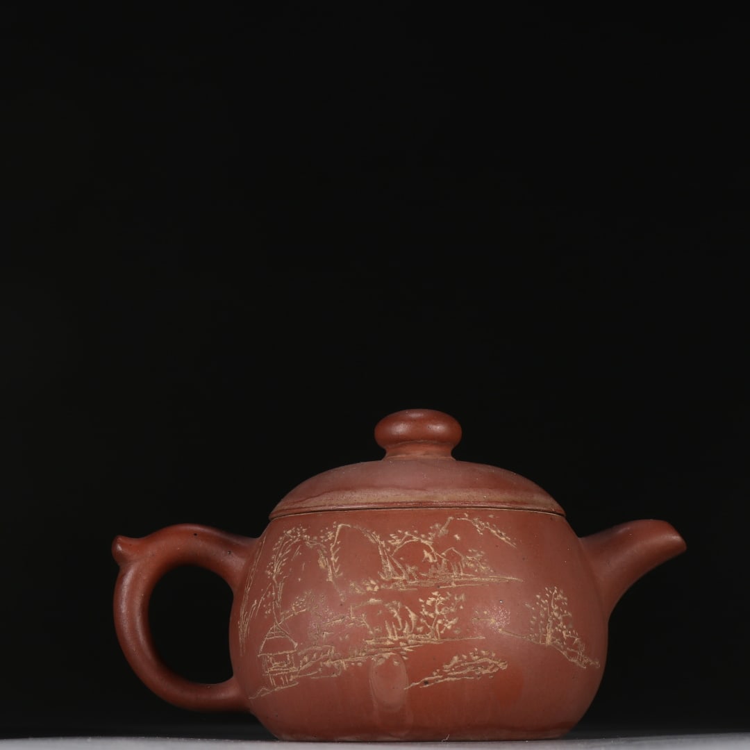 An Exquisite Purple Sands Landscape Pattern Teapot: An Exquisite Purple Sands Landscape Pattern Teapot the Republic of China Size:10.4cmx16.5cm (The Dimensions Of All Batches Are Manually Measured.If You Need More Detailed Information, Please Contact