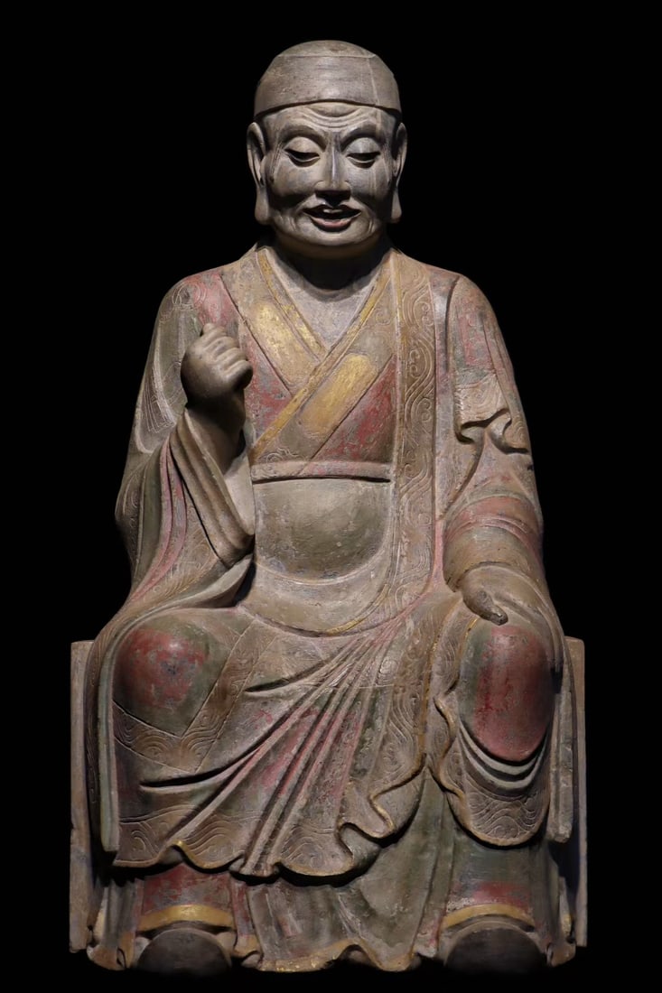 An Exquisite Limestone Painted Color Statue of Arhat (1 of 9)