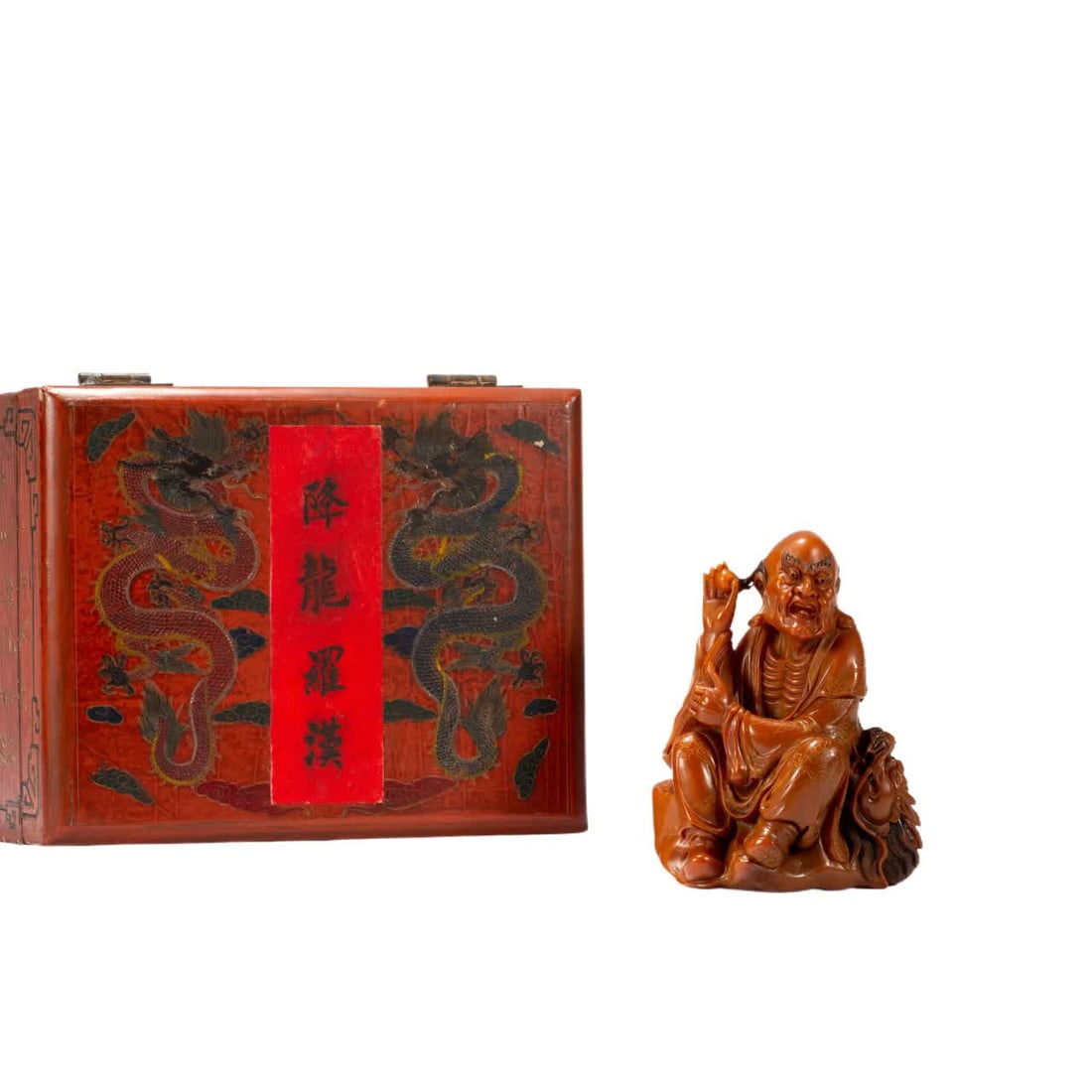 One is a Qing Dynasty Shoushan stone Arhat: A stone Arhat from Shoushan from the Qing Dynasty SIZE: L:10cm W:6.5cm H:12cm W:710g (The Dimensions Of All Batches Are Manually Measured.If You Need More Detailed Information, Please Contact Our
