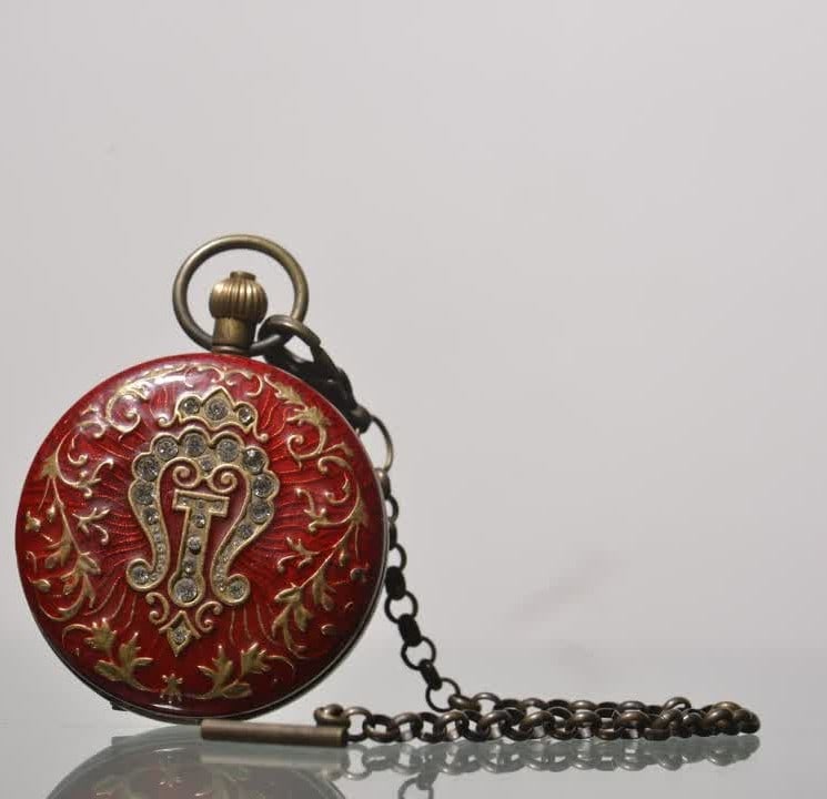 A late Qing dynasty brass pocket watch inlaid with enamel constellation patterns: Late Qing Dynasty brass pocket watch with enamel constellation pattern SIZE: D:5.5cm (The Dimensions Of All Batches Are Manually Measured.If You Need More Detailed Information, Please Contact Our