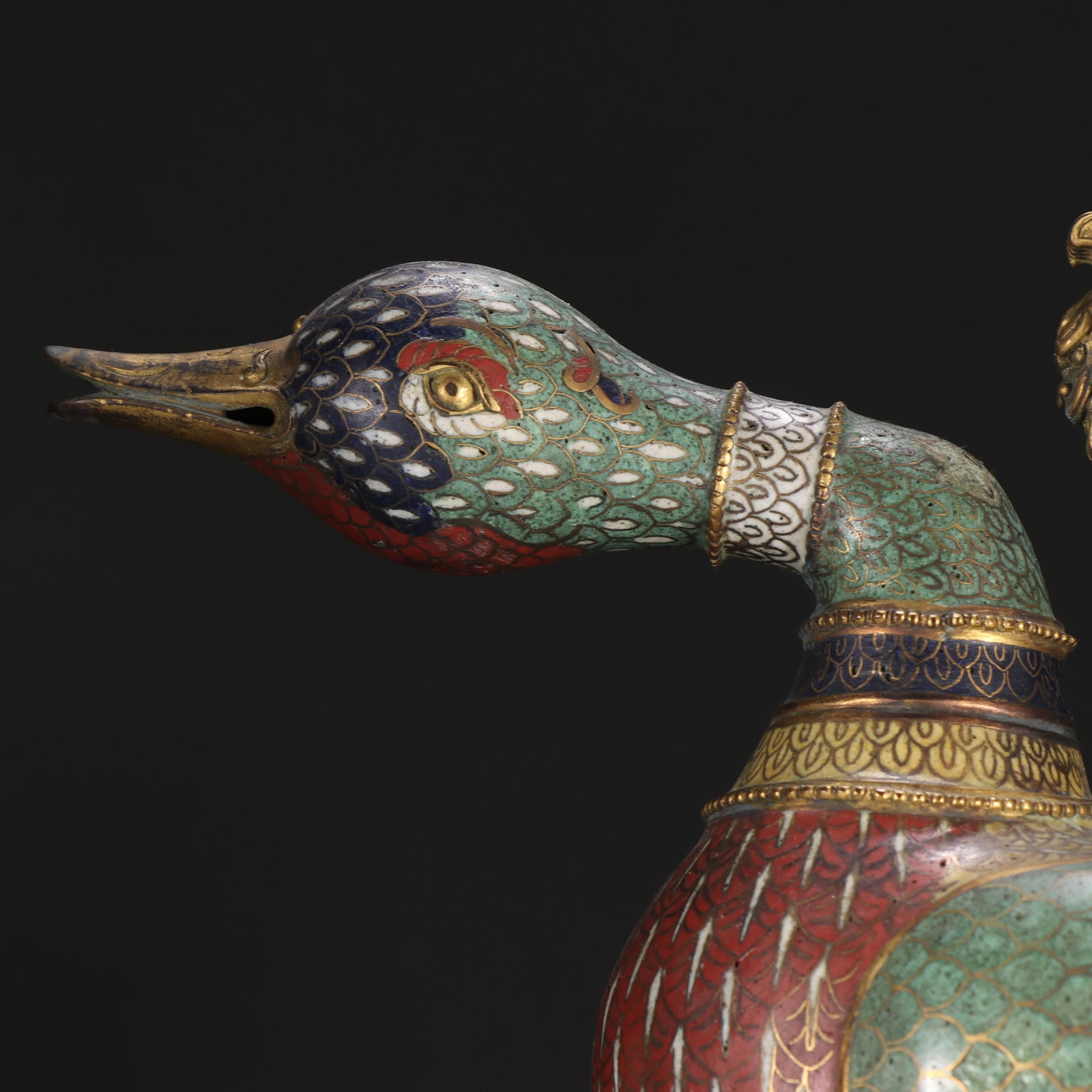 One gilt copper cloisonne duck-shaped handle - 3