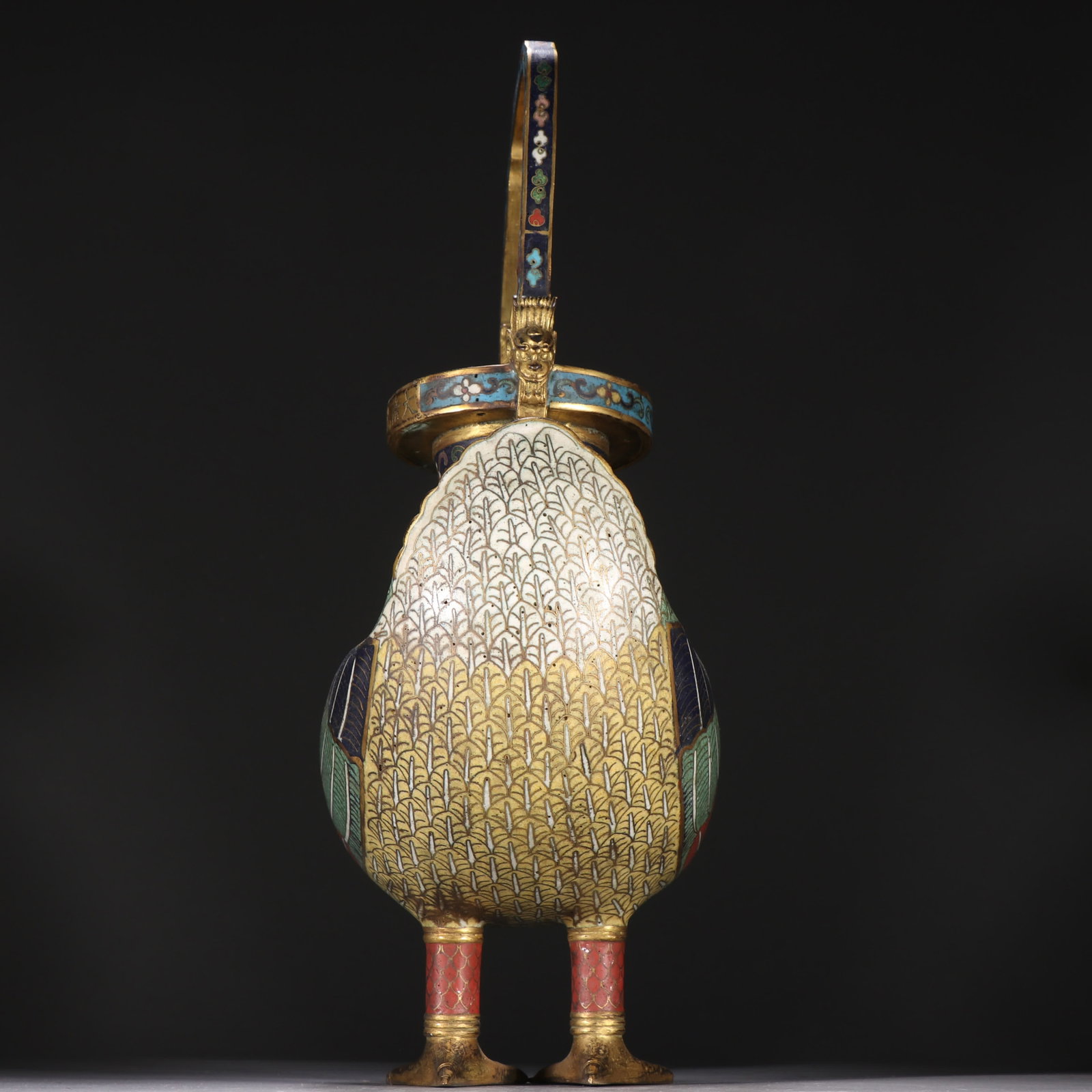 One gilt copper cloisonne duck-shaped handle - 4