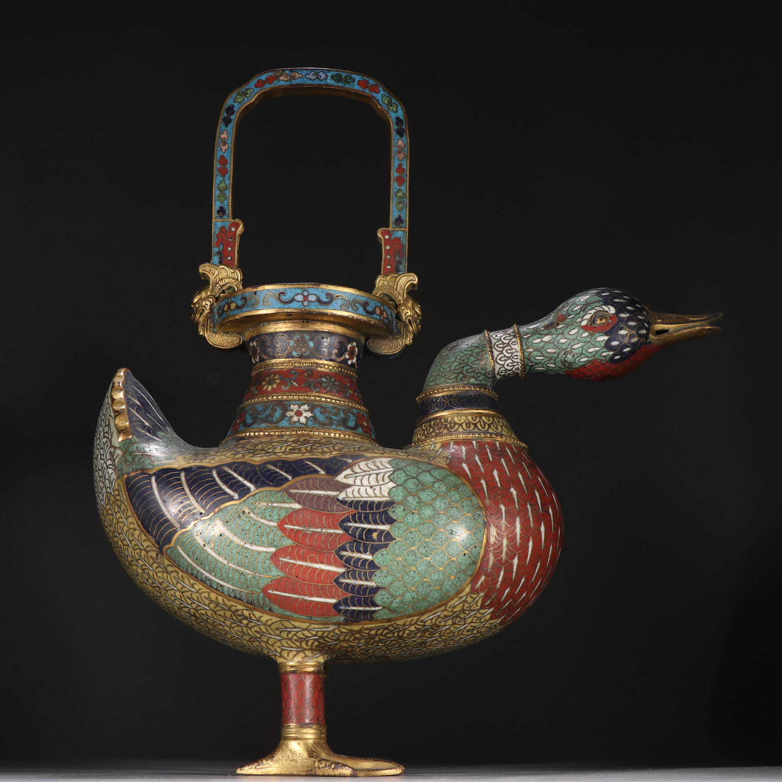One gilt copper cloisonne duck-shaped handle - 5