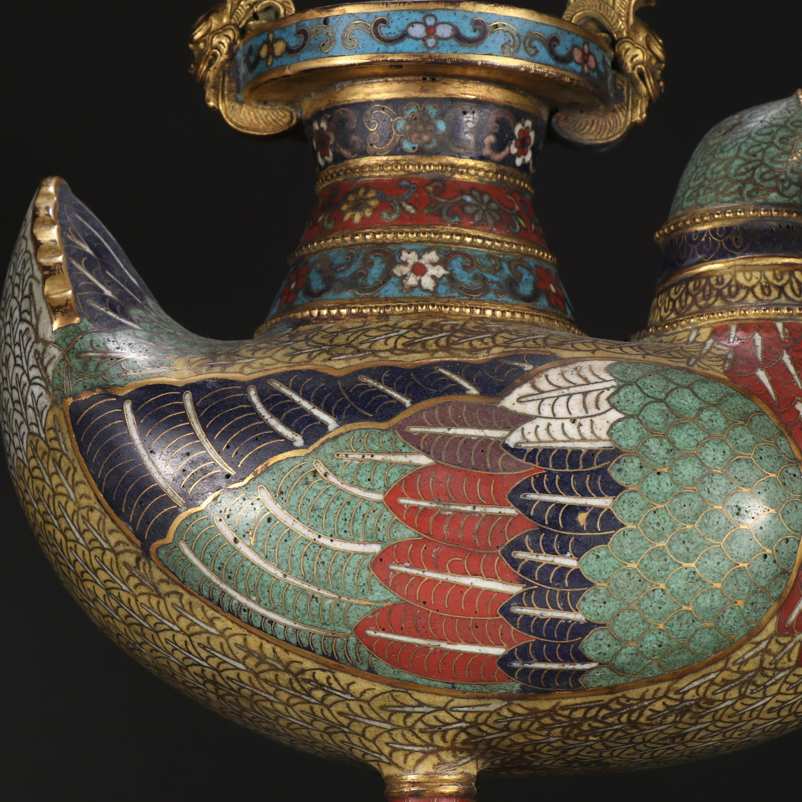 One gilt copper cloisonne duck-shaped handle - 6