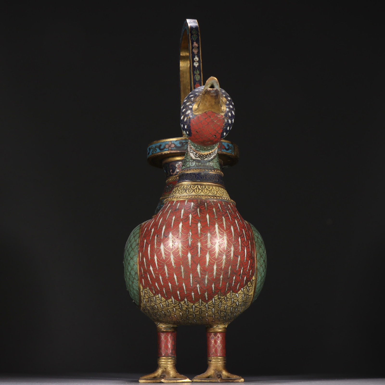 One gilt copper cloisonne duck-shaped handle - 7