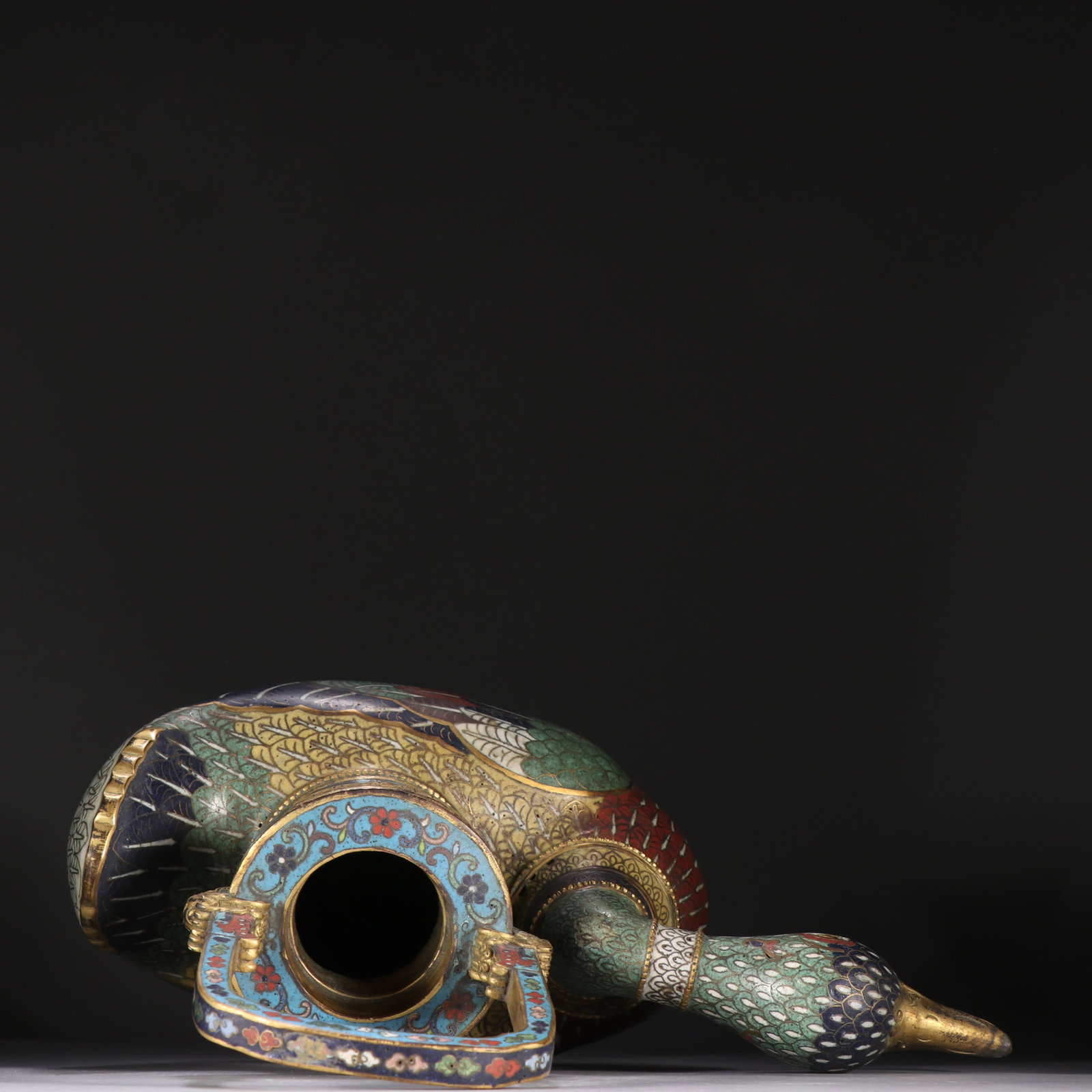 One gilt copper cloisonne duck-shaped handle - 8