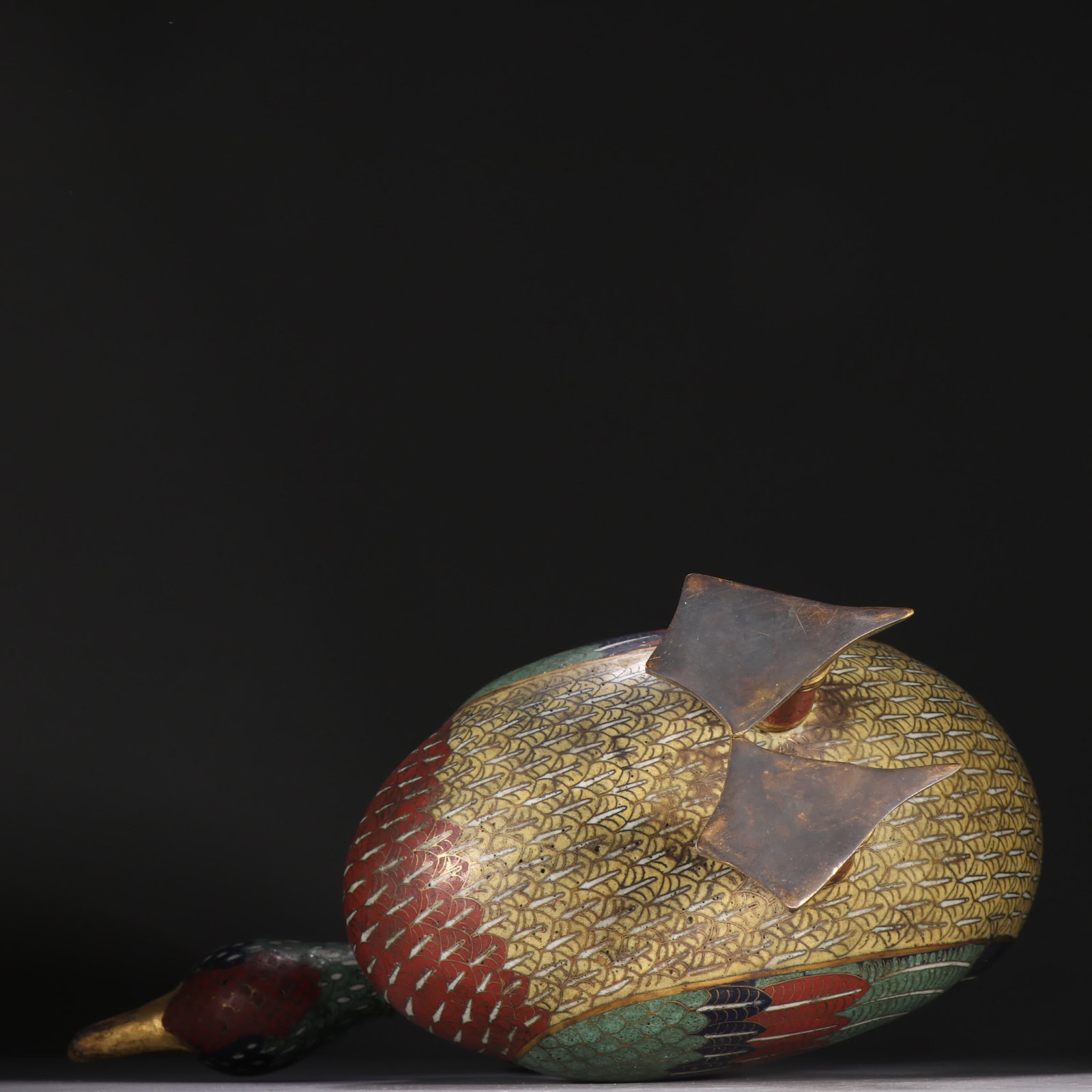 One gilt copper cloisonne duck-shaped handle - 9