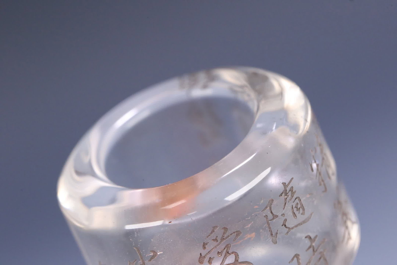 A Qing Dynasty old crystal poetry ring ring - 8