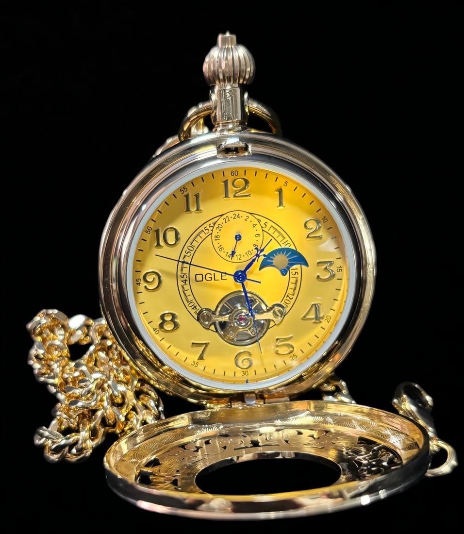 A DGLE Moonphase Skeleton Mechanical Pocket Watch - 2