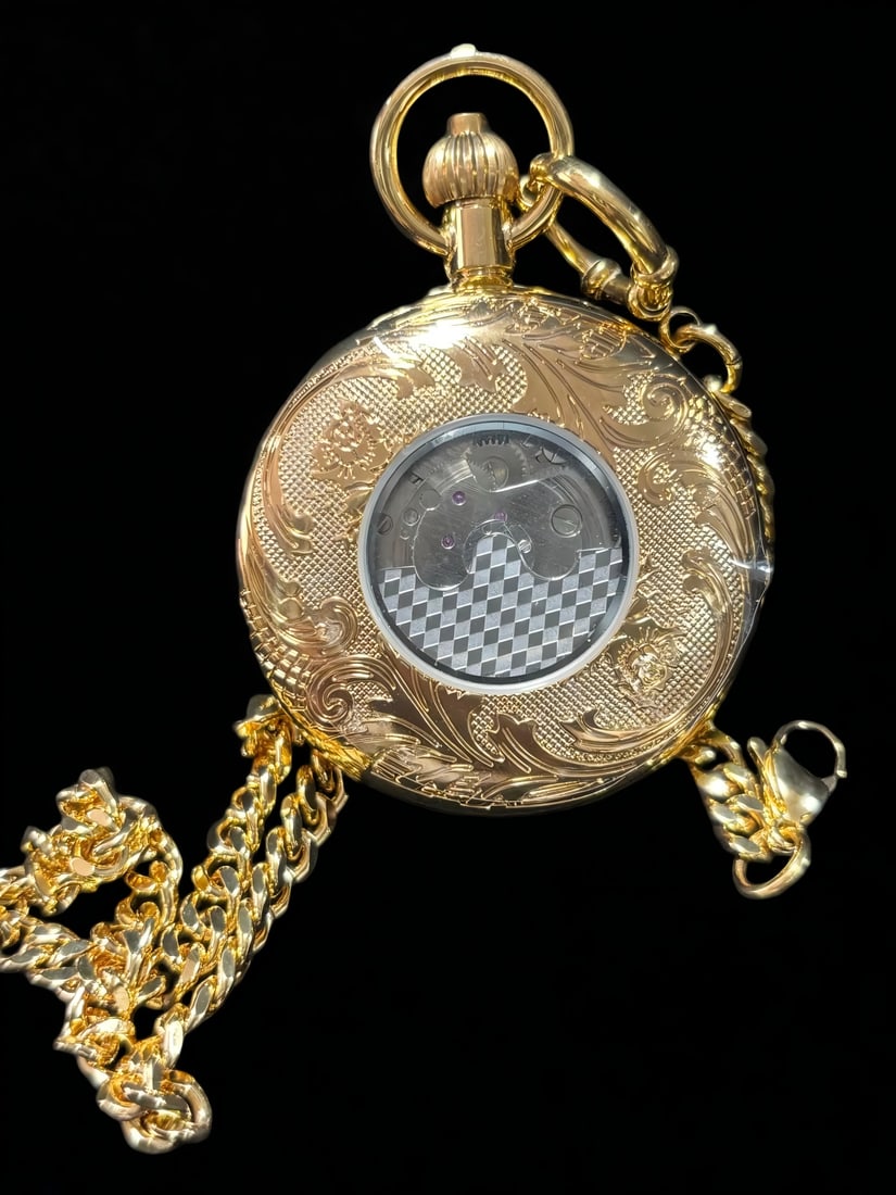 A DGLE Moonphase Skeleton Mechanical Pocket Watch - 3