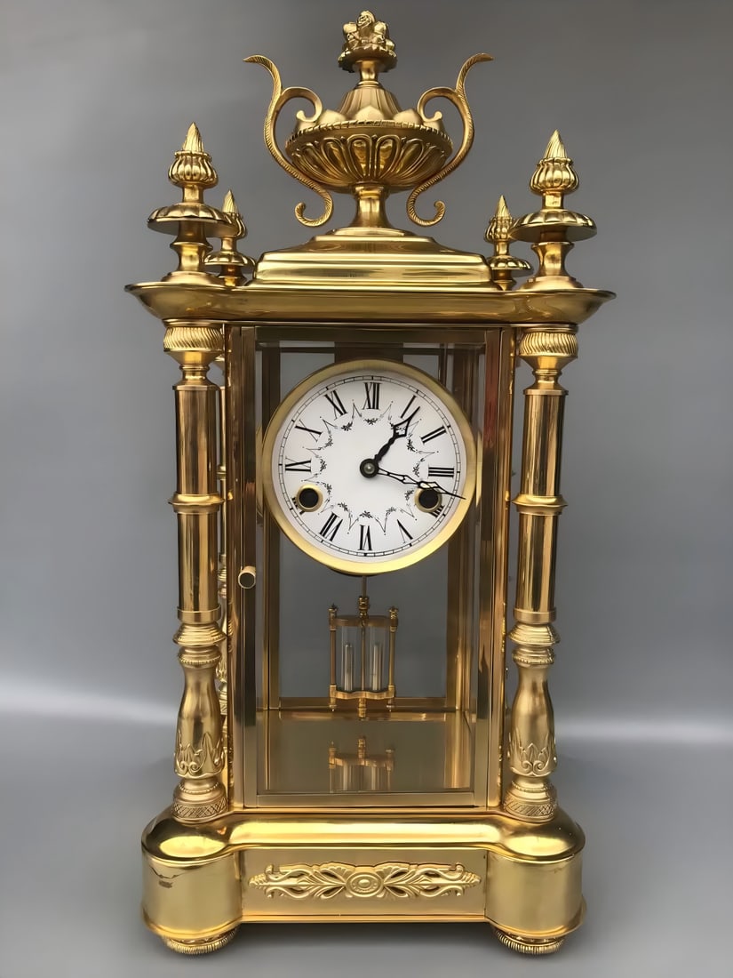 A late Qing dynasty European-style gilt mantel clock: Late Qing European gilt mantel clock SIZE: 52x25x19cm (The Dimensions Of All Batches Are Manually Measured.If You Need More Detailed Information, Please Contact Our Customer Service Before Bidding.)