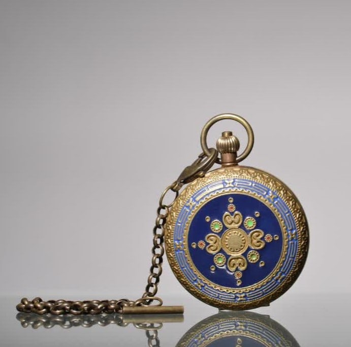 A 19th-century copper enamel double-opening pocket watch: 19th century: Copper inlaid enamel double-opening pocket watch SIZE: D:55mm (The Dimensions Of All Batches Are Manually Measured.If You Need More Detailed Information, Please Contact Our Customer