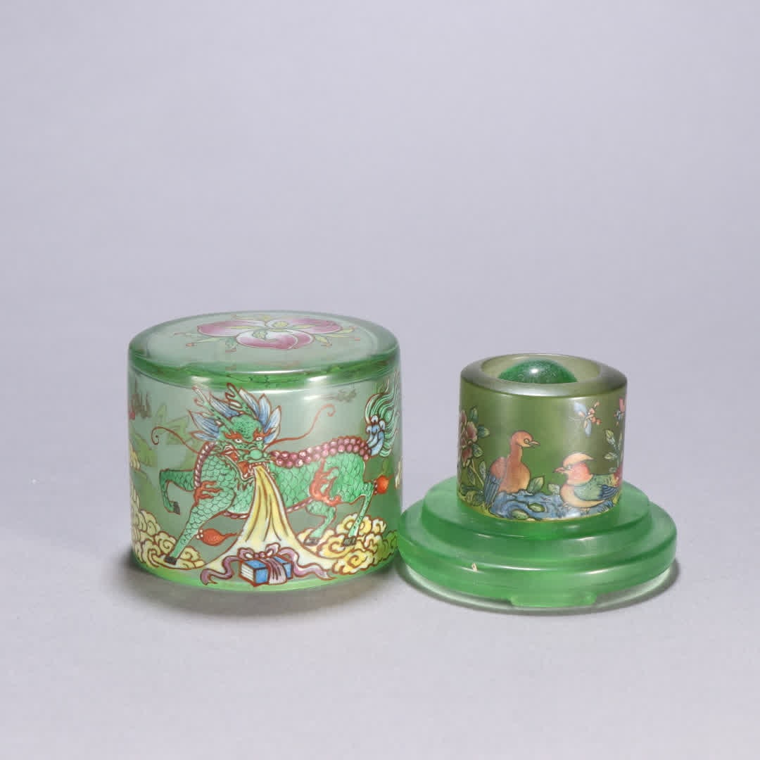 A set of Qing Dynasty glazed enamel "Fushan, Shouhai" finger ring box: Qing Dynasty Glazed Enamel "Fushan Shouhai" finger ring box set SIZE: Ring inner diameter 2.3cm, W: 2.7cm, Total W: 234.1g (The Dimensions Of All Batches Are Manually Measured.If You Need More
