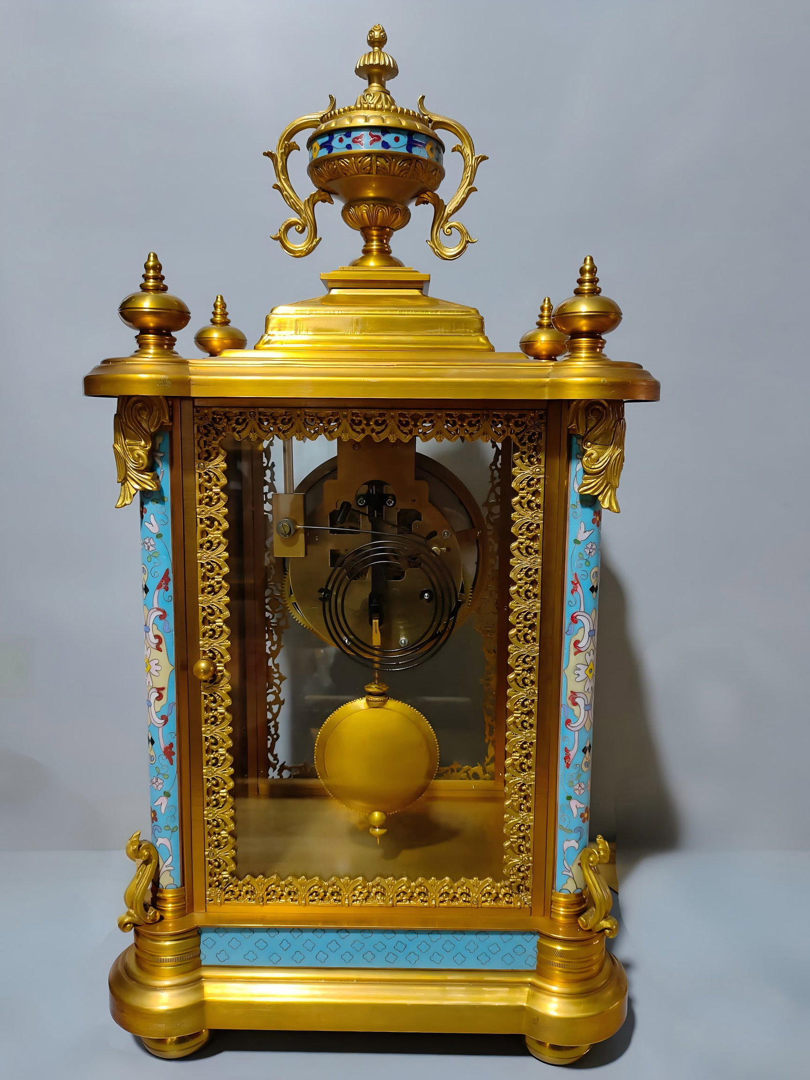 A late Qing cloisonne gilded clock - 5