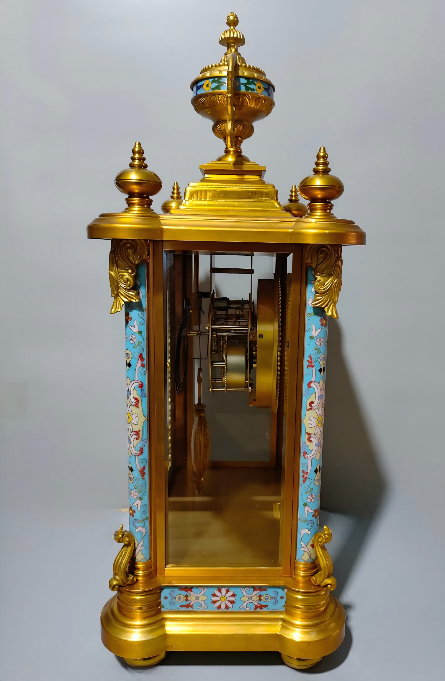 A late Qing cloisonne gilded clock - 7