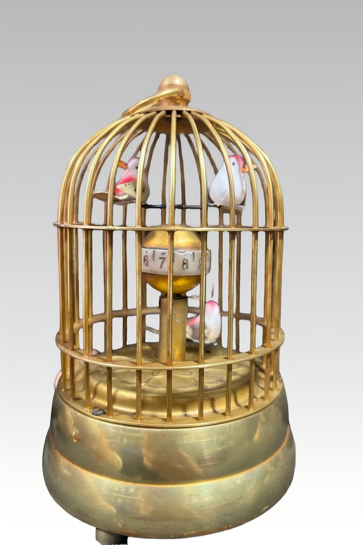 A late Qing dynasty bronze birdcage mechanical clock: Late Qing dynasty bronze birdcage mechanical clock SIZE: H: approximately 17cm (The Dimensions Of All Batches Are Manually Measured.If You Need More Detailed Information, Please Contact Our Customer S