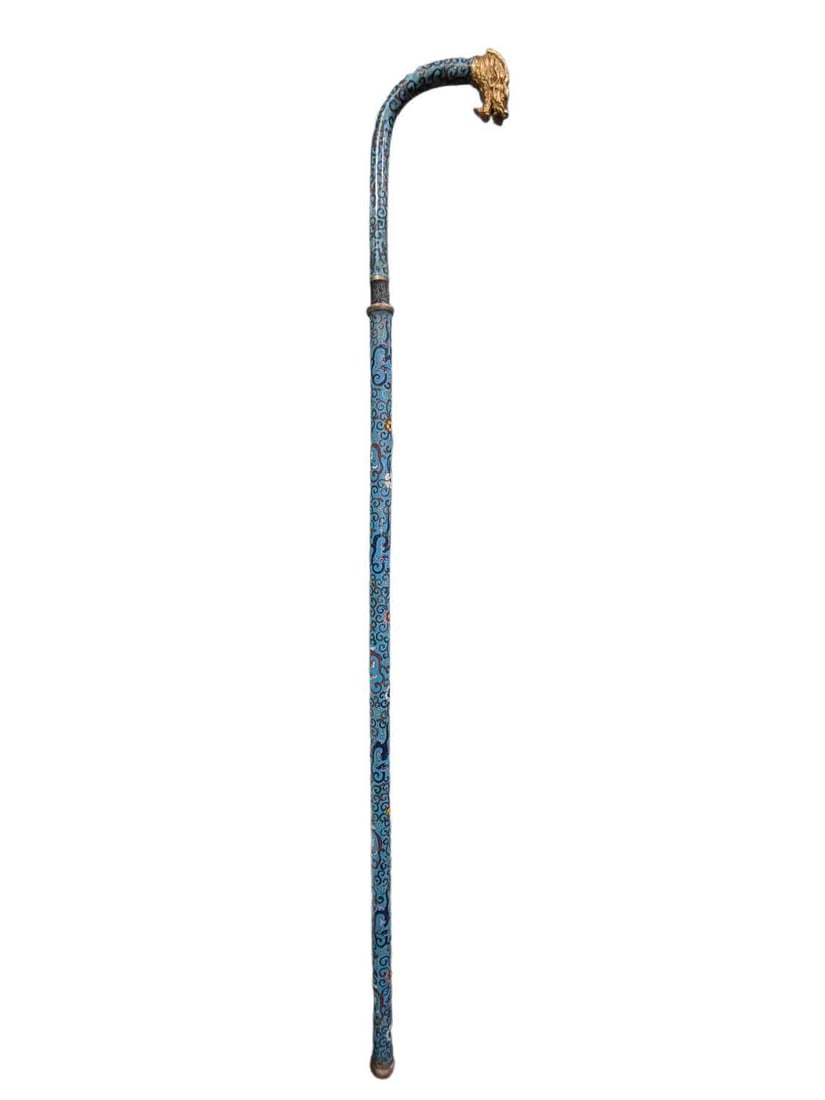 A Qing Dynasty cloisonne gilded dragon-head cane (1 of 9)