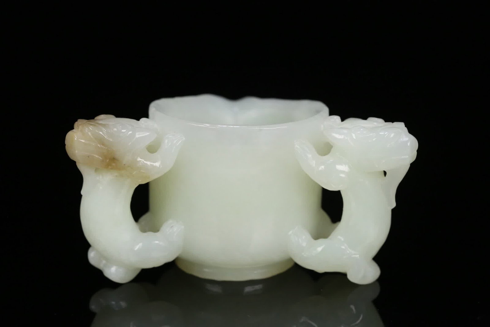 One Hetian jade double-dragon ear cup - 3