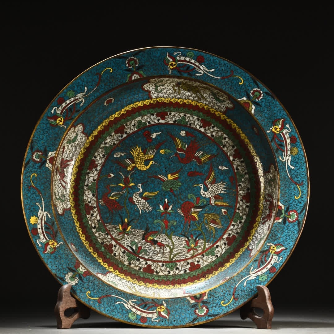 A copper-bodied cloisonne cloisonne enamel plate with floral and bird patterns (1 of 9)