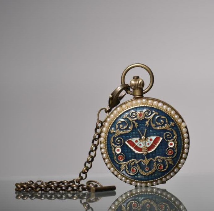 A 19th-century copper enamel double-opening pocket watch: 19th century: Copper inlaid enamel double-opening pocket watch SIZE: D:55mm (The Dimensions Of All Batches Are Manually Measured.If You Need More Detailed Information, Please Contact Our Customer Serv