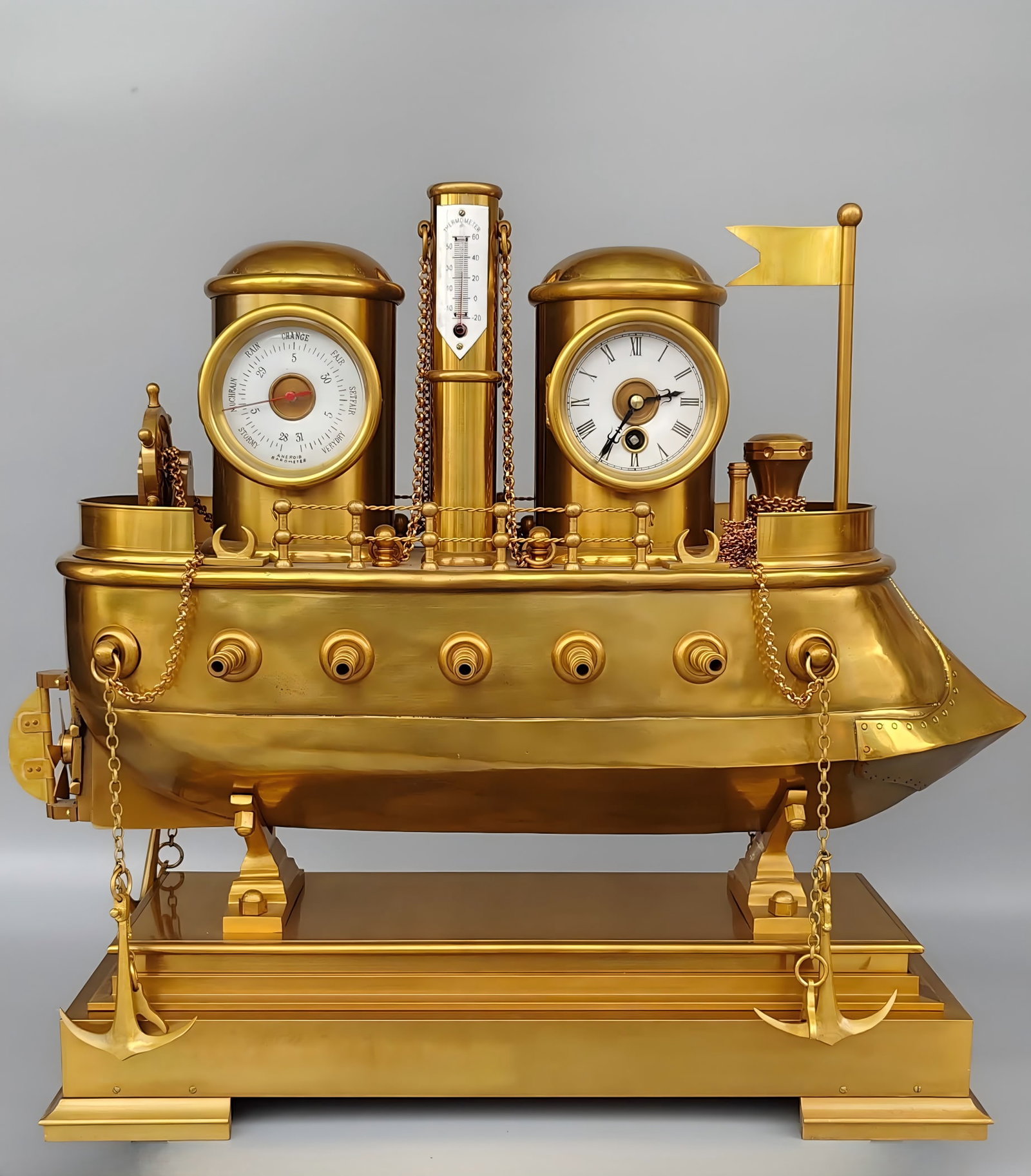 A piece of a smooth sail in the late Qing Dynasty, an ancient ship, and a bronze bell: A sail in late Qing winds and a smooth sail, ancient boats and bronze bells SIZE: 580x240x500mm14.15Kg (The Dimensions Of All Batches Are Manually Measured.If You Need More Detailed Information,
