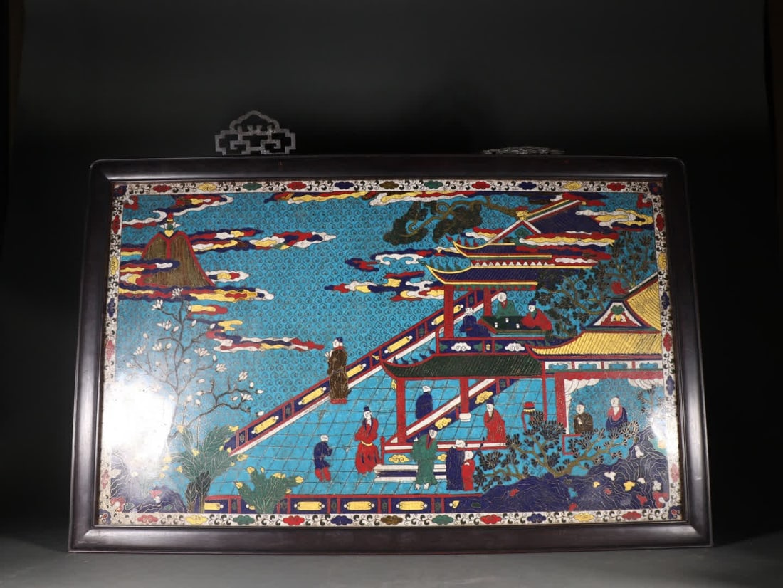 A copper-inlaid cloisonne character story hanging screen: Copper-plated cloisonne character story hanging screen SIZE: H:44.2cm W:70.2cm W:5.9kg (The Dimensions Of All Batches Are Manually Measured.If You Need More Detailed Information, Please Contact Our