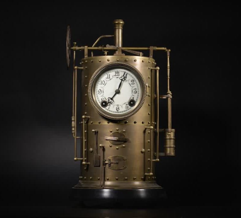 A 19th-century French brass industrial revolution turbine clock: 19th century: French brass industrial revolution turbine clock SIZE: H:40cm (The Dimensions Of All Batches Are Manually Measured.If You Need More Detailed Information, Please Contact Our Customer