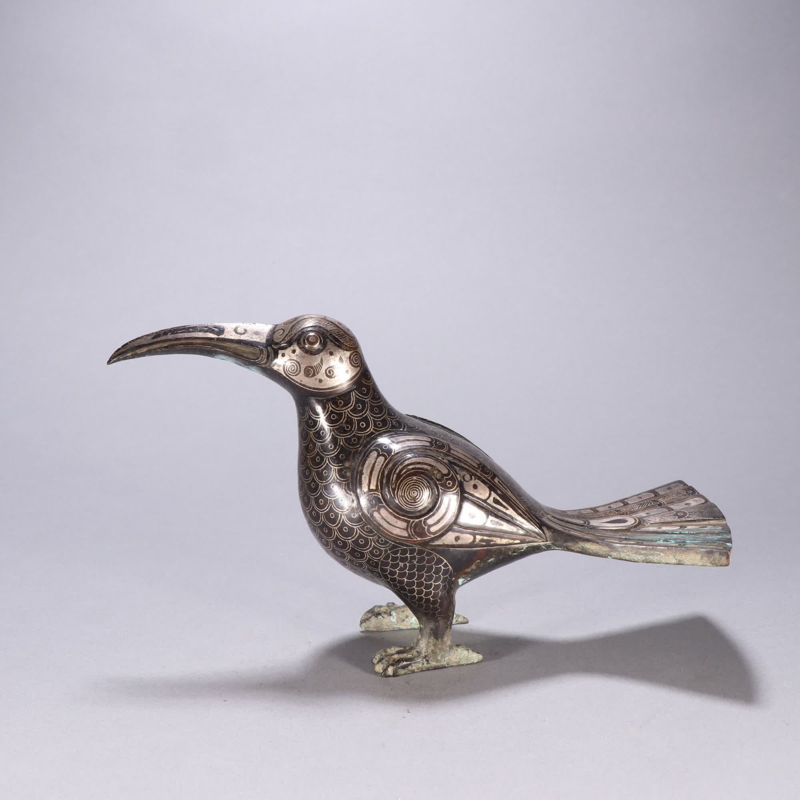 A bronze inlaid silver bird ornament (1 of 9)