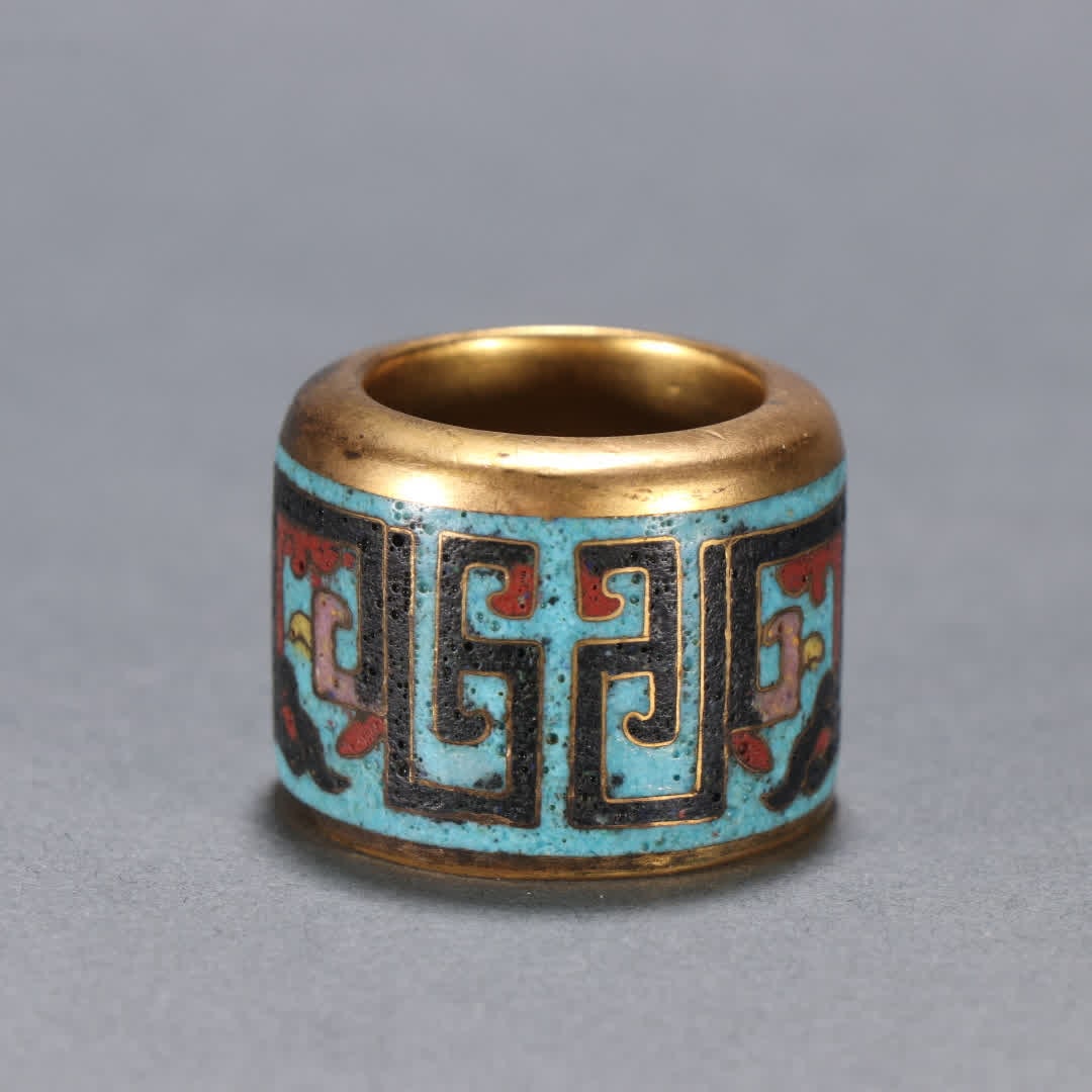 A copper gilt cloisonne thumb ring - 4