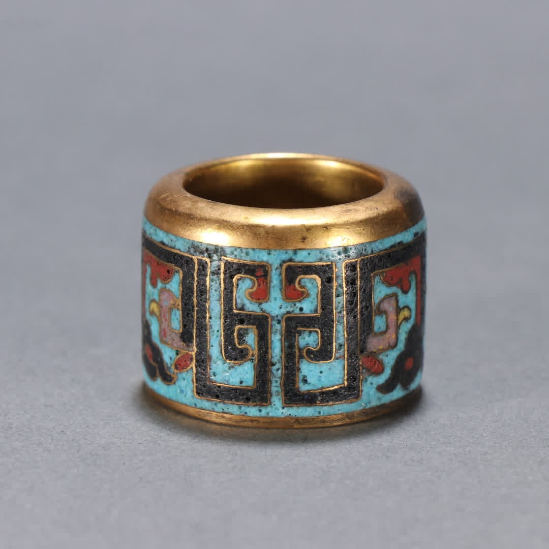 A copper gilt cloisonne thumb ring - 6