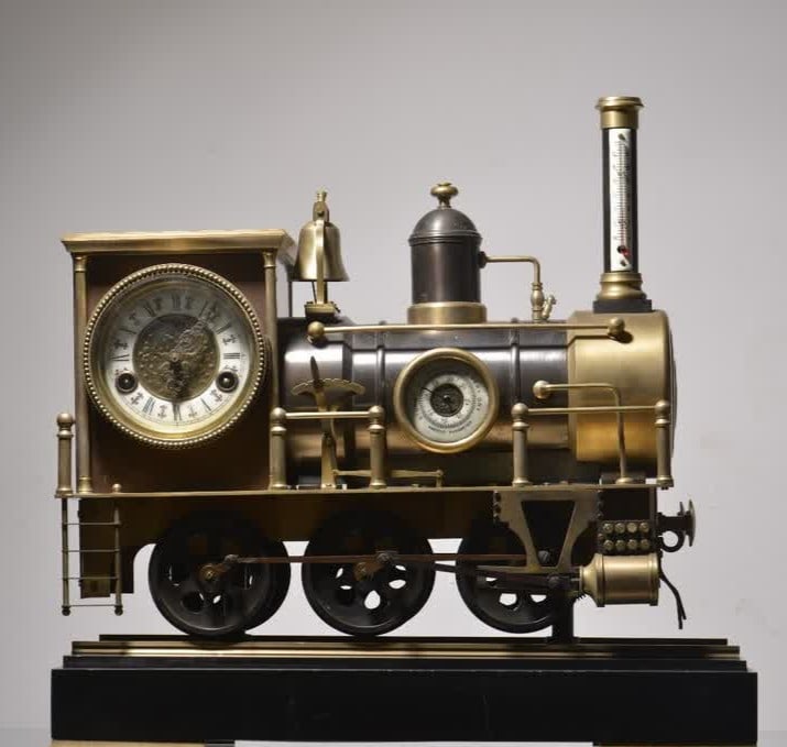 A nineteenth-century French bronze locomotive turbine table clock (1 of 9)