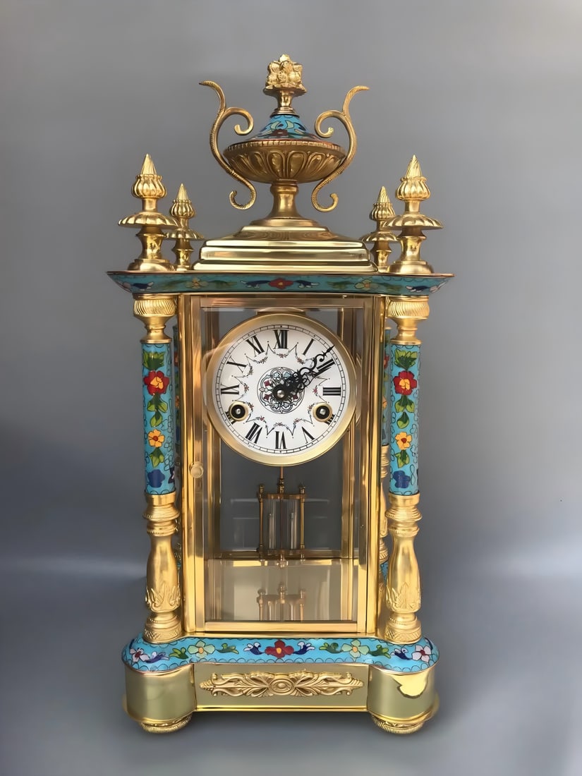 A late Qing dynasty four-pillar enamel gilded bell (1 of 9)
