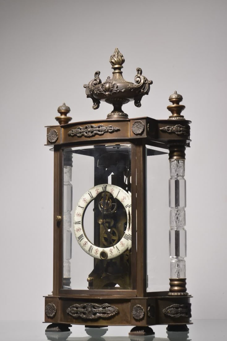 A German brass crystal-inlaid four-ming clock - 5