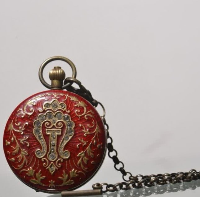 A late Qing dynasty brass pocket watch inlaid with enamel constellation patterns: Late Qing Dynasty brass pocket watch with enamel constellation pattern SIZE: D:5.5cm (The Dimensions Of All Batches Are Manually Measured.If You Need More Detailed Information, Please Contact Our Cust