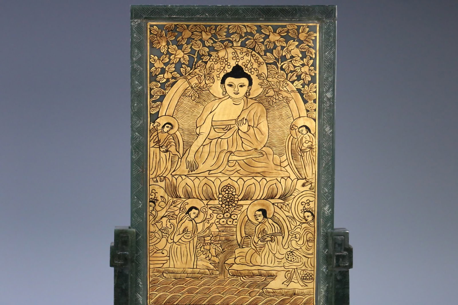 A Qing Dynasty Hetian jade gilded Buddha screen insert - 4
