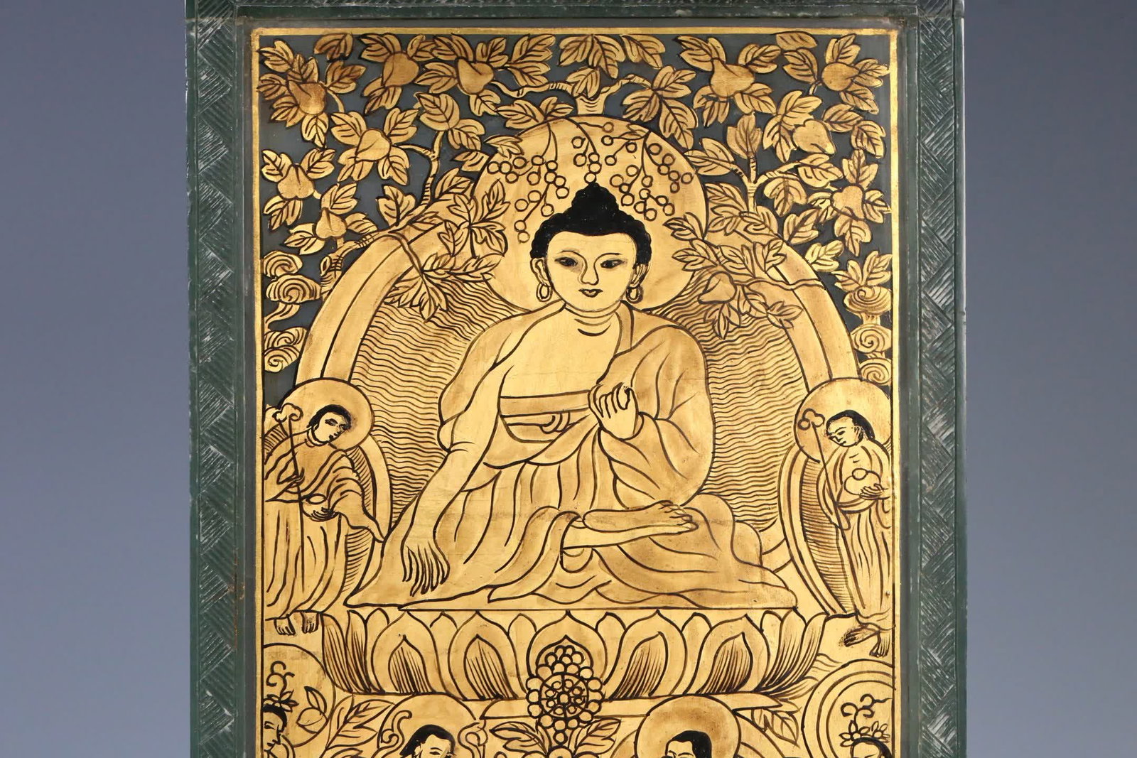 A Qing Dynasty Hetian jade gilded Buddha screen insert - 5