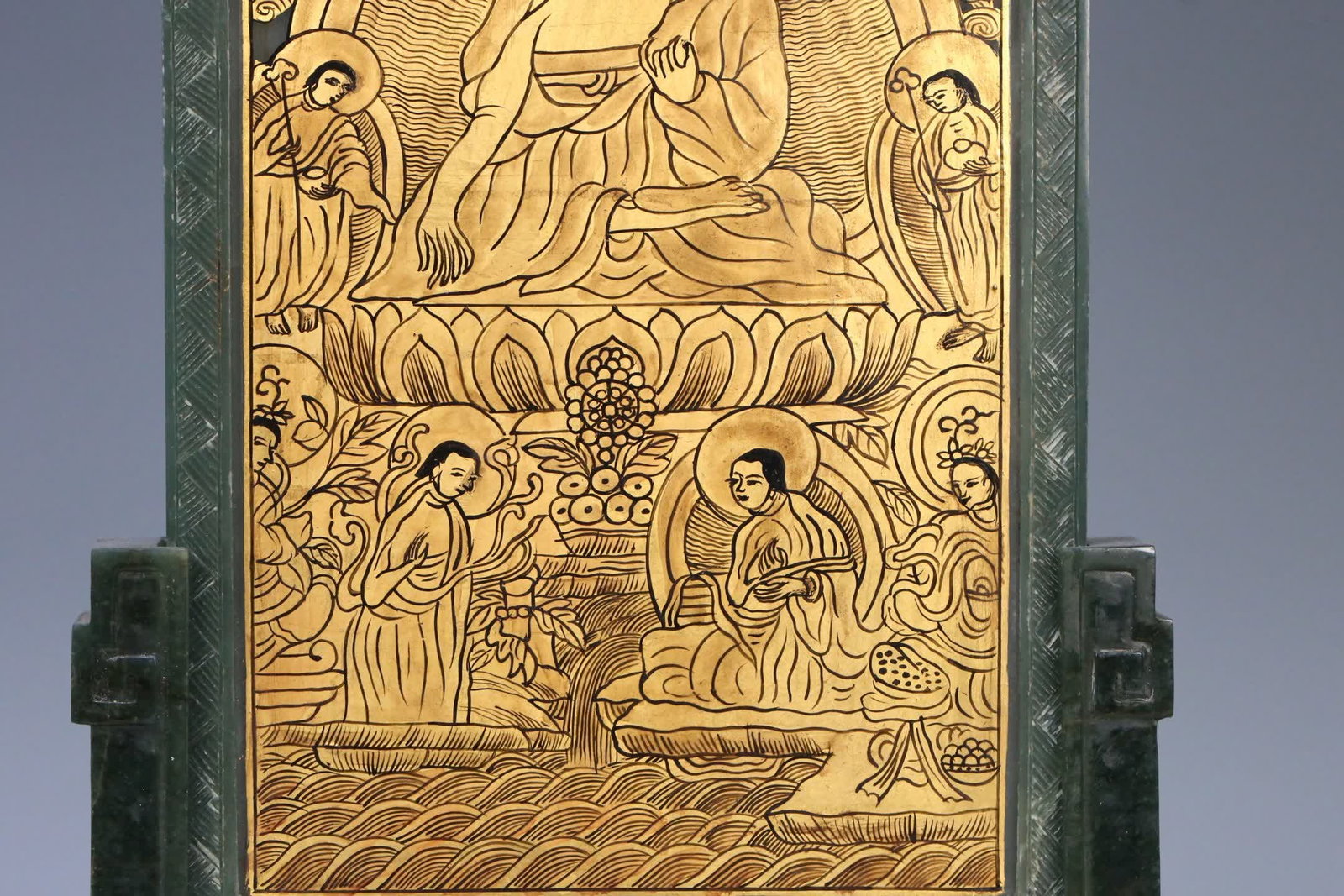 A Qing Dynasty Hetian jade gilded Buddha screen insert - 6