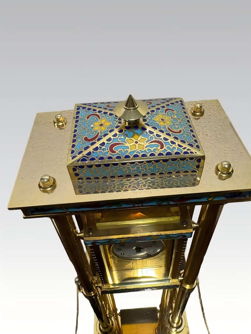 A late Qing enamel art rising clock - 4