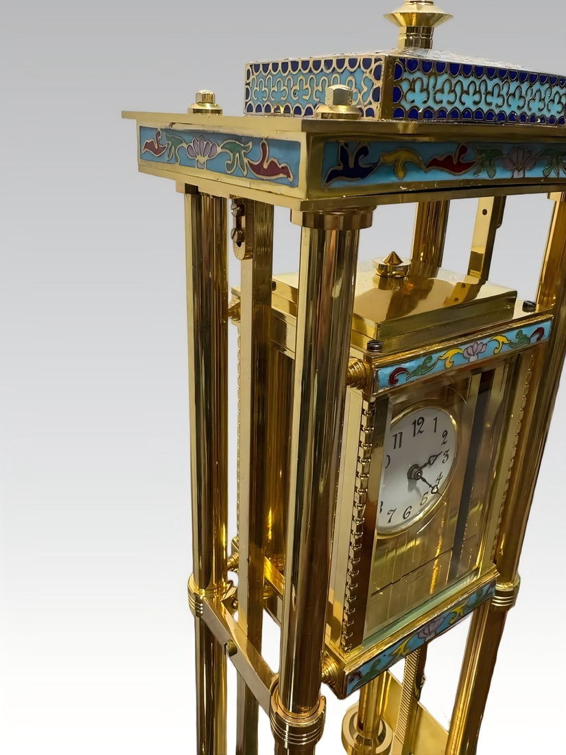 A late Qing enamel art rising clock - 7